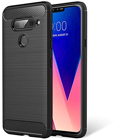 NALIA Hülle kompatibel mit LG V40 ThinQ, Carbon Look Handyhülle Ultra-Slim Silikon Case Backcover, Dünne Phone Schutzhülle Stoßfeste Handy-Tasche Etui Bumper TPU Gummi Cover Kappe - Schwarz