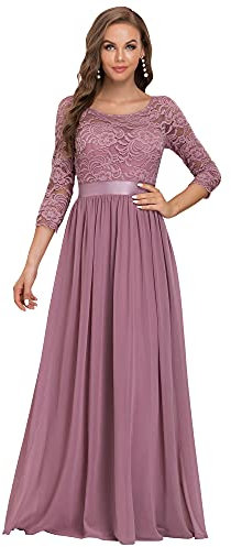 Ever-Pretty Women's Round Neck 3/4 Sleeves A Line Empire Waist Lace Elegant Maxi Party Dresses Orchid 16UK