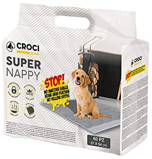 Croci Super Windel Aktivkohle – Hygienematten für Hunde 57x54 cm – 60 Stück, Unterlagen für Hunde und Haustiere, für Hunde- und Katzenurin, Ultra saugfähig, Einweg, reißfest und geruchshemmend