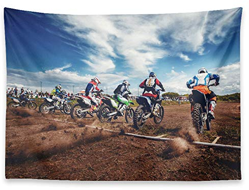 KULUSSY Tapisserie Wandbehang Start Motorcross Bike Motocross Dirt Dirtbike Path Supercross Action Active Air Geburtstag Party Hintergrund Dekorationen Tapisserie für Mann oder Jungen