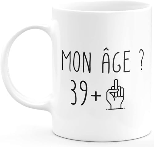 quotedazur - Mug 40 ans - Mon âge ? Doigt Honneur - Tasse Cadeau Anniversaire 40 ans - Blanc/Céramique