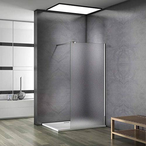 AICAit Walk In Parete Per Doccia Cristallo Temperato 8mm Anticalcare Satinata-Opaca 80x200 cm Barra Stabilizzatrice Snodabile da 90 cm
