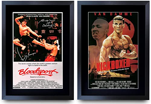 HWC Trading A3 FR BloodSport & Kickboxer Collection Jean-Claude Van Damme gedrucktes Poster, signiertes Autogrammbild für Film-Fans – A3 gerahmt