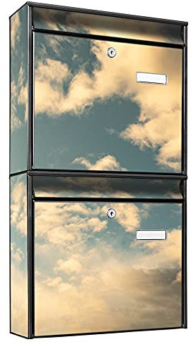 banjado Briefkastenanlage 2 Fach - 2 Briefkästen 36x64x10cm groß - Doppelbriefkasten Set - Namensschild, 2 Schlüssel, Montagematerial - Stahl verzinkt schwarz - Motiv Wolken 6
