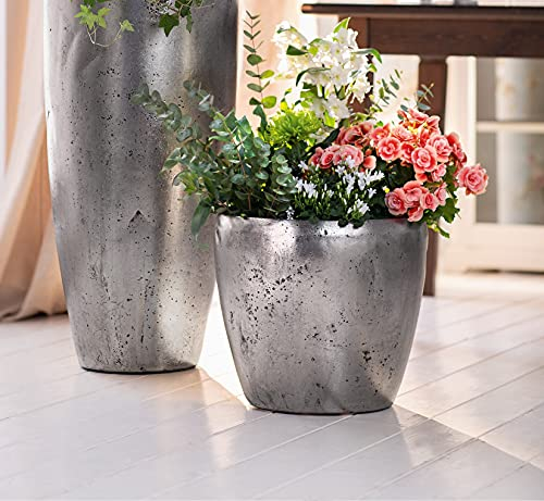 Dekoleidenschaft Übertopf Edeloptik im Antik-Look, Silber, Ø 39x35 cm, Blumentopf, Pflanztopf, Blumenübertopf rund