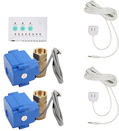 Wasserlecksensor mit 2 DN15 Messingkugel-Magnetventil, Wasserleck-Frühwarnsystem - Undichtes Automatisches Abschaltventil & Akustischer Lichtalarm, für Rohr(EU)