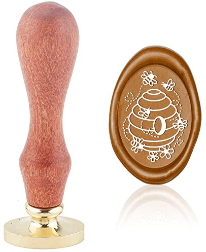 craspire Wachssiegelstempel Wabensiegelwachsstempel Biene Oval 20 × 30 mm Abnehmbarer Messingkopf Siegelstempel Mit Holzgriff