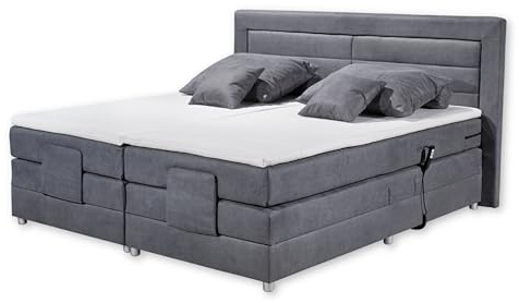 SABA 2 Boxspringbett 180x200 elektrisch verstellbar, Grau - Modernes Doppelbett mit 7-Zonen-Federkern Matratze & Komfortschaum Topper - 201 x 114 x 210 cm (B/H/T)