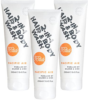 31st State Gel douche naturel 2 en 1 pour homme et adolescent - Parfum frais avec shampooing anti-acné argenté et anti-odeurs au zinc (3 x 250 ml)