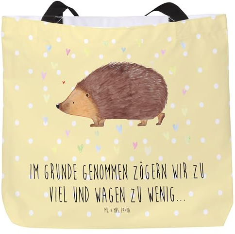 Mr. & Mrs. Panda Shopper Igel Herzen - Geschenk, Beutel, Vertrauen, Einkaufstasche, Gute Laune, Tasche, Tiermotive, Alltagstasche, lustige Sprüche,