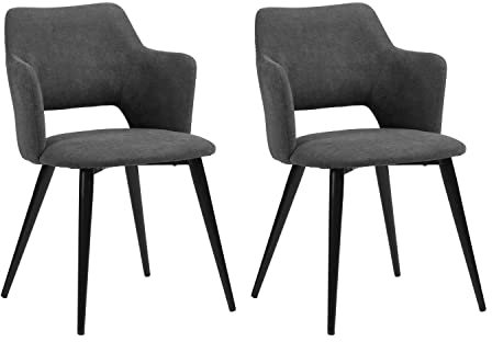 MEUBLE COSY Lot de 2 Chaises de Salle à Manger Scandinave Fauteuil avec Accoudoirs Assise rembourrée en Tissu Pieds en métal pour Cuisine Salon Chambre Bureau, Acier allié, Gris, 48x54,5x80cm