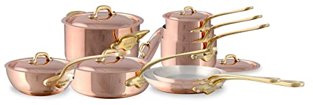Mauviel M'Heritage 150 B Batterie de Cuisine 14 Pièces Cuivre Poli & Inox 14 Pièces Poignées Laiton Fabrication Française