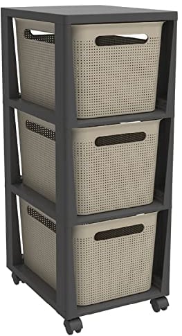Rotho Brisen Rollcontainer mit 3 Schubladen, Kunststoff (PP recycelt), Cappuccino, 3 x 16 l (36,6 x 30,0 x 77 cm)