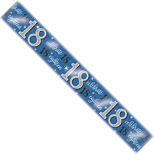 Age 18 Birthday Banner Blue And Silver Holographic Recyclable 18th Birthday Party Banner