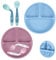 Vicloon Assiettes en Silicone avec Ventouse pour Bébé,2PCS Assiette Ventouse Pour Bébé, Pour les tout-petits et l'auto-alimentation- Passe Au Lave-vaisselle et Au Micro-ondes(Rose Foncé/Gris Bleu)