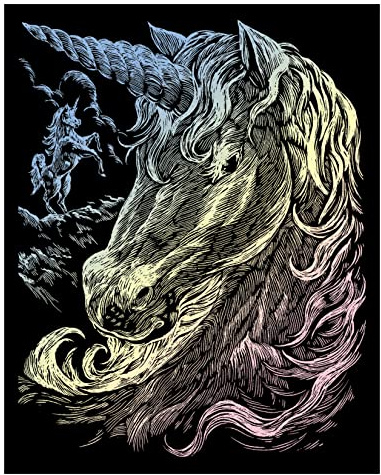 Pracht Creatives Hobby Royal & Langnickel - Kratzbild Einhorn, Hologramm-Effekt, Kratzbilder für Kinder und Erwachsene, mit Kratzstift und Vorlage