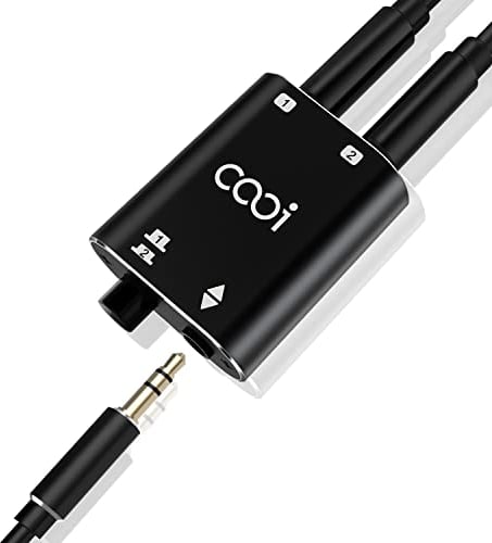 COOIDEA Conmutador de Audio Estéreo de 3.5mm 2 (1)-En-1(2)-out con Cable de Audio de 3,5 mm, Selector de Altavoz de Audio AUX de 2 Puertos para PC Teléfono Portátil Auriculares - Tamaño Mini