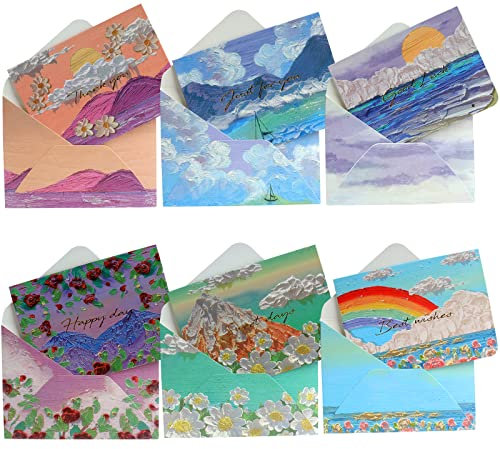 Roellgs 12 Dankeskarten mit Umschlägen und Dankesaufklebern, Weihnachten Thanksgiving Muttertag Einladungskarte Danke (Regenbogenölgemälde)