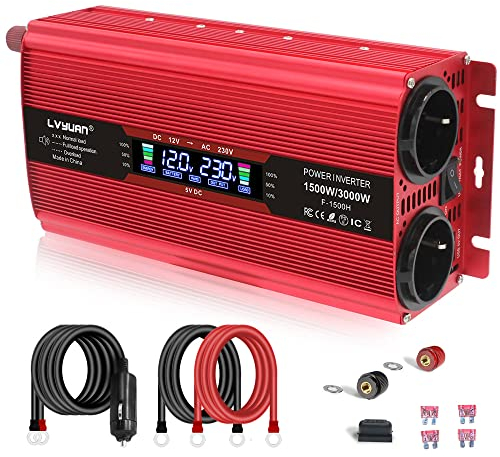 1500W 12V a 220V/230V Onda sinusoidal modificada Inversor de Corriente DC AC Power Inverter Transformador de Voltaje para Coche Camion con Puerto