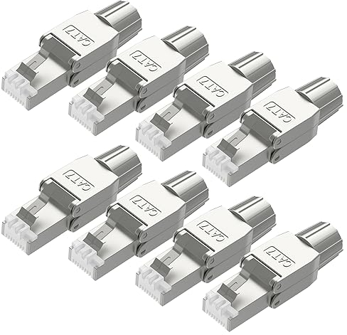 VCELINK RJ45 Stecker Werkzeuglos für Verlegekabel Cat7 Cat6A Netzwerkstecker Werkzeuglos Feldkonfektionierbarer LSA Geschirmt 10 Gbps 600MHz, 8 Stück