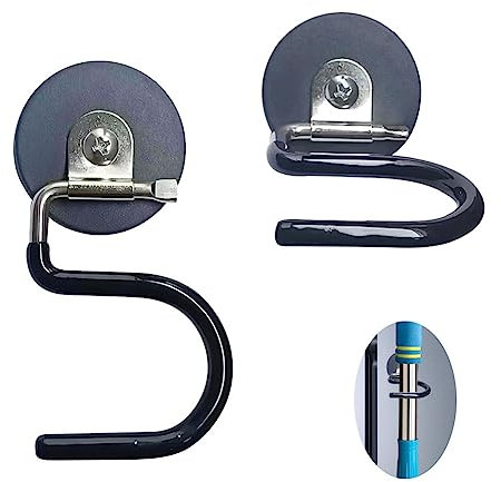 XNDGURE 2PCS Broom Holder Magnetic Broom Hooks, Space-Saving Broom Mop Rake Rack, Stainless Steel Heavy Duty Broom Mop Handle