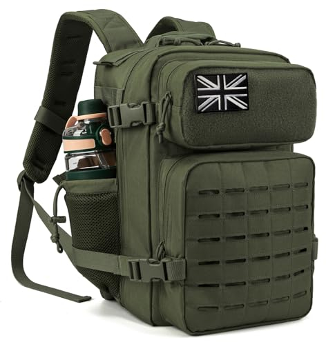 QT&QY 25L Military Tactical Backpacks For men Motorcycle Army Laser cut Molle Daypack small EDC Bug Out Bag Gym Rucksack With Dual Cup Holders medical Rucksack Green