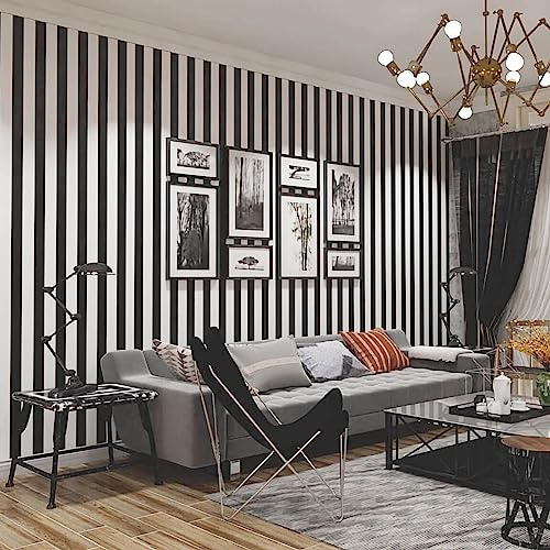 Black and White Striped Peel and Stick Wallpaper Self-Adhesive Removable Waterproof Wallpaper Wall Covering Cabinets Shelves Decorative A Set of 17.3x1200