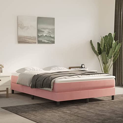 Homgoday Boxspringbett Bettgestell Bett Polsterbett Einzelbett | Doppelbett Rahmenbettgestell Lattenrost Bettrahmen ohne kopfteil Bett für Schlafzimmer Rosa 140x200 cm Samt