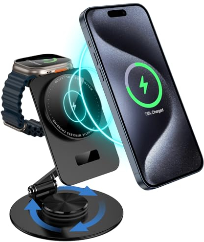 Wireless Charging Station for Apple, 2 in 1 Magsafe Charger Stand for iPhone 15 Pro/14/13/12, iWatch Charger for Apple Watch 9/8/7/6/SE/5/4/3/2, Foldable Charger Station for AirPods Pro (Black)