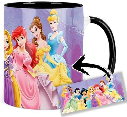 MasTazas Belle Ariel Jasmine Pocahontas Cinderella Snow White Tasse Ceramique Intérieure et Poignée Noire Mug AAA