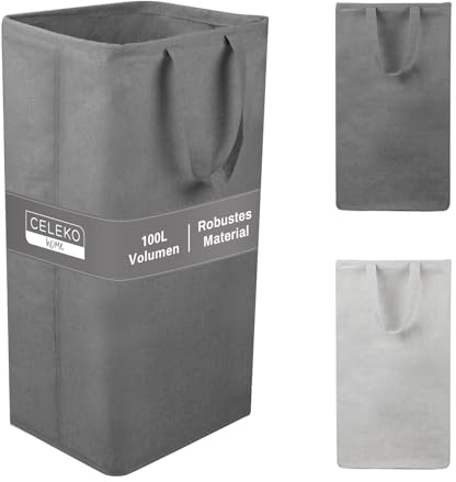 Faltbarer Wäschesammler 100L Grau - Platzsparender Wäschekorb mit Griffen - Wäschebox für Schmutzwäsche - Aufbewahrungskorb Stoff - Organizer für Kleidung und Decken - zusammenklappbar & robust