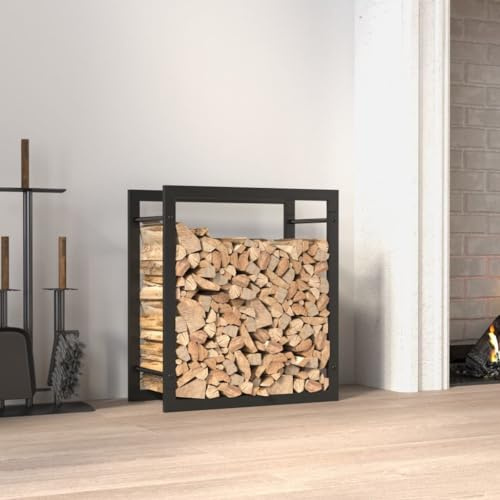 FENLAX Brennholzregal Mattschwarz 50x28x56 cm Stahl Brennholz Aufbewahrung Stapelhilfe für Brennholz Aussen Metall Kaminholzregal Brennholzregal Innen Metall Brennholzständer