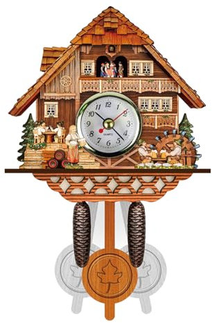 Allayu Kuckucksuhr im Holzimitat Stil, Schönheit der Natur, für drinnen, traditionelle Schwarzwälder Chalet Uhr, leicht zu lesen, CM011