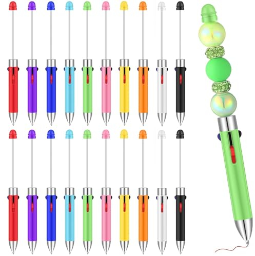 KAHEIGN 20Pcs Kugelschreiber 4-in-1 Multifarbe Kugelschreiber, 15cm Perlenstifte Kugelschreiber mit Einziehbaren 0,7mm Minen, Kugelschreiber Schreibwaren Geschenk für Büro oder Schulbedarf