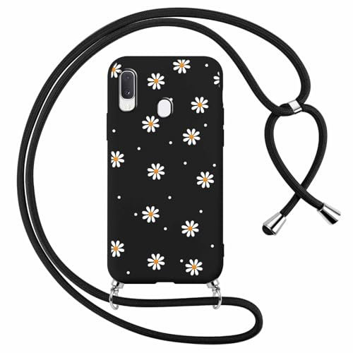 Foonary Handyband Hülle mit Band für Samsung A20e 5,8 Handyhülle, Aesthetic Design Kette Necklace Case mit Kordel zum Umhängen Silikon Bumper Cover Schnur für Samsung Galaxy A20e, Smile Blumen