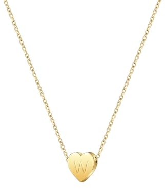 Symretie Goldkette mit Buchstaben W,14K Gold Vergoldet Initiale Halskette,Kleine Kette mit Buchstaben Gold Initial Herz Anhänger Kette für Damen Mädchen