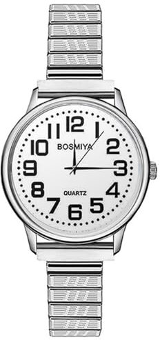 Silverora Uhren Damen Elastische Edelstahl: Gut Leicht Lesbare Analoge Quarz Damenuhr Arabischer Ziffernskala Armbanduhr mit Stretchband Geschenke für Damen Ältere Silber