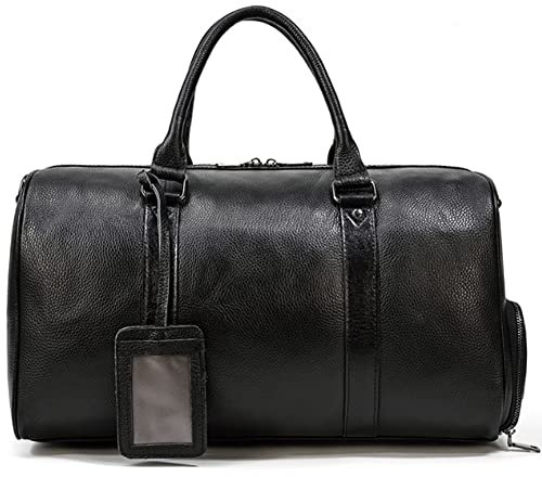 QTANZIQI Herren-Reisetasche, Herren-Reisetasche aus echtem Leder, Retro-Handtasche, große Kapazität, Sporttasche, Platz-Gepäcktasche, mit Schuhposition 18 Zoll, Schwarz, Einheitsgröße