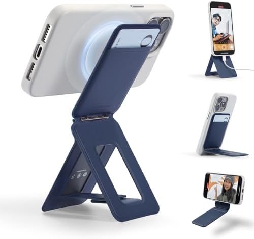 MOFT Phone Tripod Wallet,Magnetic Wallet Stand,NFC-enabled Card Holder,Pocket-Size Selfie Stick,MOVAS Leather,Adjustable Stand for Travel,Vlog,Video Call,Photography&Hands-Free Streaming, Navy Blue