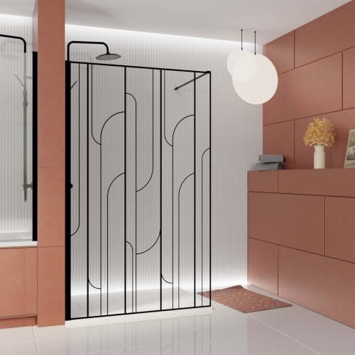 Paroi de douche à l'italienne 120x195cm Sérigraphie Art Déco Arrondie - Noir Mat - GATSBY