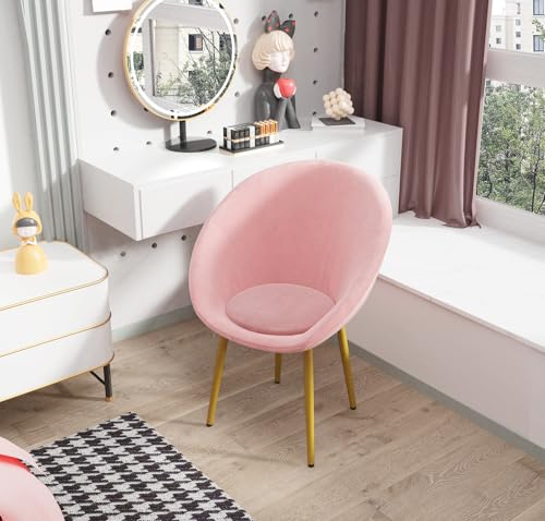 Chleby Elegant Esszimmerstühle Küchenstuhl Polsterstuhl Sessel, Lounge Sessel Stuhl mit Metallbeine Ankleidestuhl Esszimmerstühle aus Samt Wohnzimmerstuhl Sessel mit Armlehnen Rosa