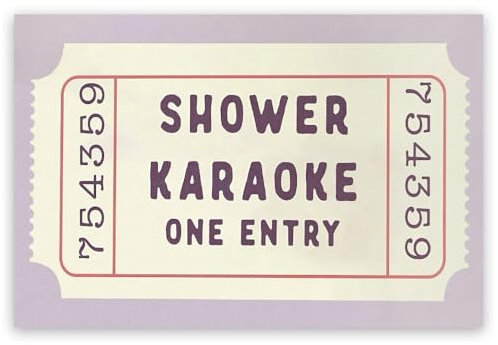 Funny Bathroom Wall Art, Shower Karaoke Ticket Print Vintage Bathroom Canvas Wall Art, Aesthetic Purple Wall Painting for Restroom Toilet Guest Bathroom Decor, Funny Toilet Art 8x12inch Unframed