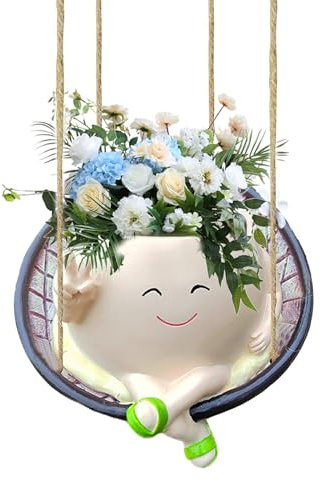 Hängende Blumentöpfe Mit Schaukel Gesicht, Harz Swing Face Übertopf, Lustige Hängende Deko Blumentopf, Übertopf Mit Hängendem Kopf Niedlicher Blumentopf Mit Lächeln-Gesicht Für Haus Und Garten