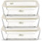 Urban Green Glass Food Storage Container Sets, 3 Pack, Glass Meal Prep Containers with Airtight Lids, Microwave Safe, LeakProof, 100% Plastic Free, White Color