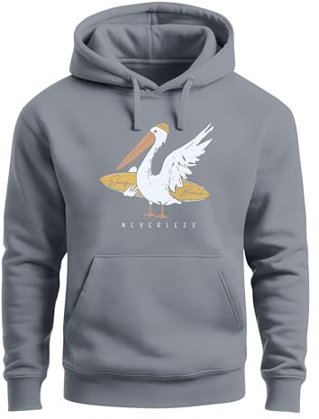 Neverless® Hoodie Herren Pelikan Print Surfer Surfboard Kapuzen-Pullover Männer Fashion Streetstyle