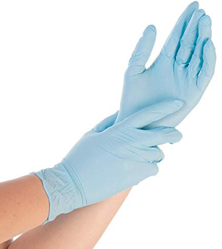FRANZ MENSCH Hygonorm Nitrilhandschuhe Safe Fit | puderfrei, Karton, weiß, 9/L, 24cm, Spenderbox (200 Stk.) Packung 7/S 24cm blau Spenderbox (100 Stk.)