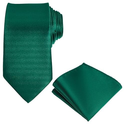 Dimeho Feste Krawatte und Einstecktuch aus Satin gewebt gefärbt für Herren Hochzeit Party formelle Business grün Einheitsgröße