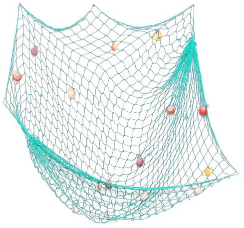 Capaneus 100x200cm Wassergrün Fischernetz mit Muscheln,Netz mit Muscheln zum Aufhängen Fischnetz Deko,Maritime Deko,Netze Hintergrund Wand Deko für Karneval,Hochzeit,Party,Fotografie,Bühne