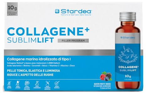 STARDEA COLLAGENE + SUBLIMLIFT SHOT | 10g COLLAGENE MARINO E ACIDO IALURONICO DA BERE | IDROLIZZATO DI TIPO 1 + VITAMINA C | 10 FLACONI 50ml | SUGAR FREE GLUTEN FREE