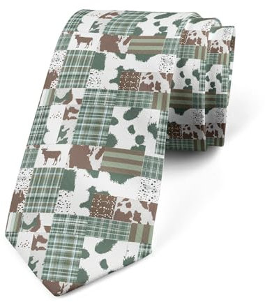 Loussiesd Kuh Krawatte 145x8cm Kinder Kuh Geschäft Schmale Krawatte für Jungen Western Wild West Cowboy Krawatten für Herren Geometrische Plaids Patchwor Grün Herren Krawatte